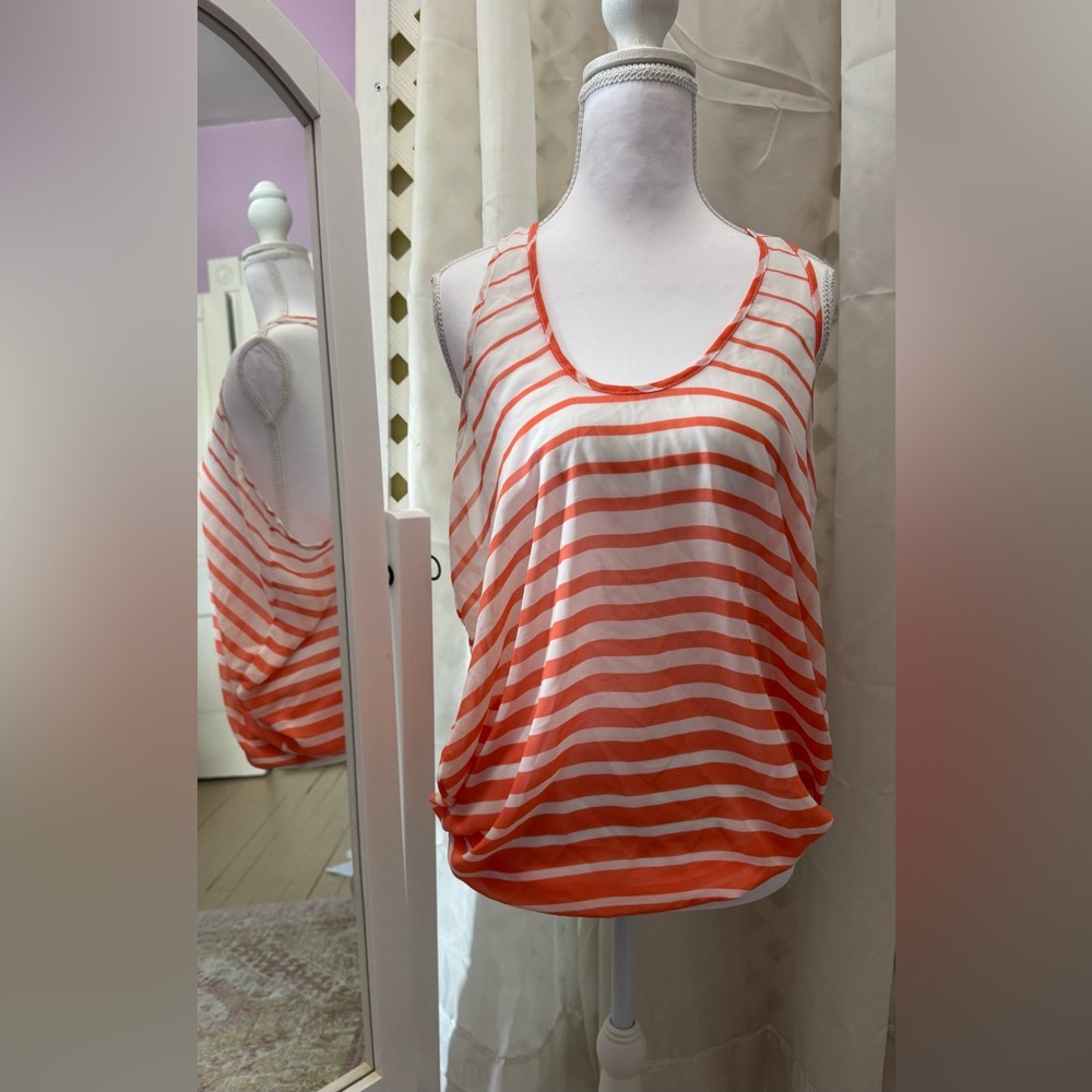 Sweet Rain Coral and White Striped Tank Top